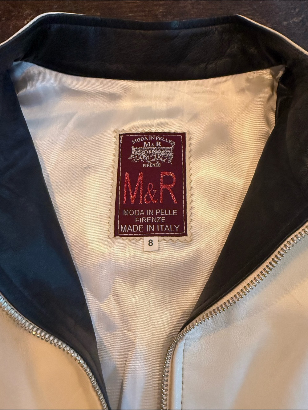 Beige Leather Zip-Front Jacket - Picture 5 of 7